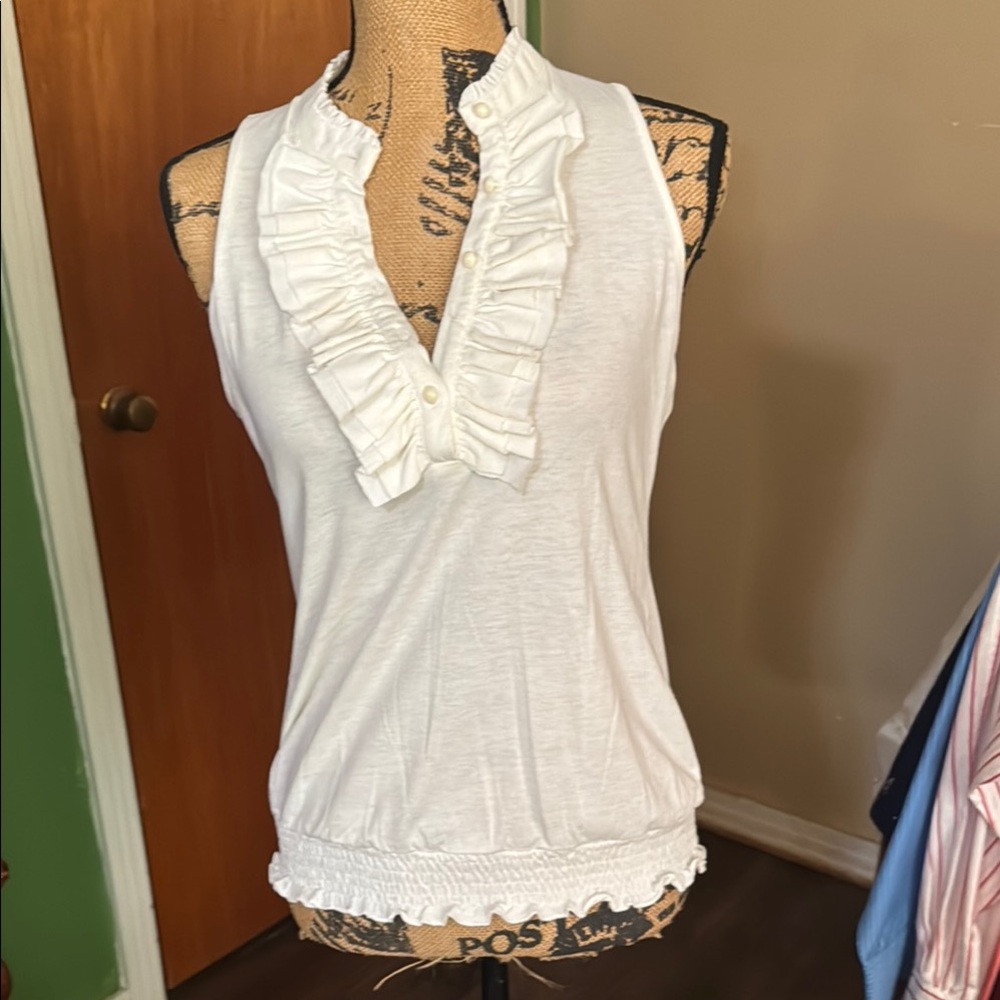 L8teR White Ruffled Tank Top Sleeveless
